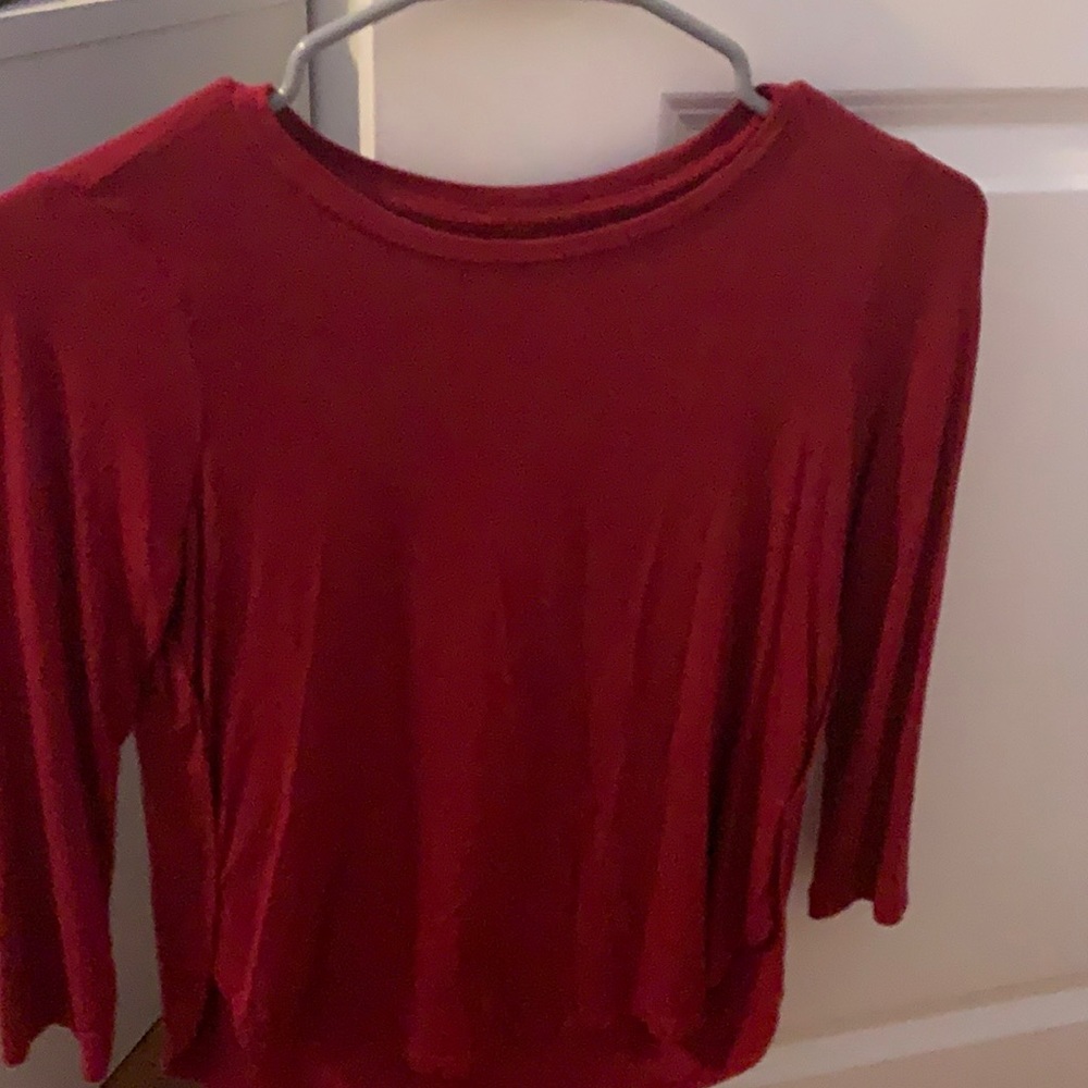 Red long-sleeved shirt.